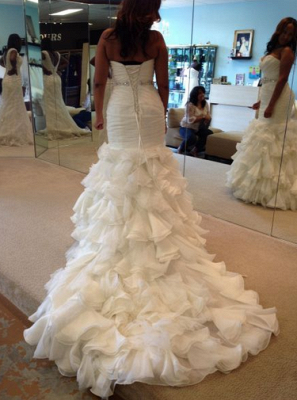 Ruffles Mermaid Wedding Dresses with Beaded Belt Lace-up Back_3