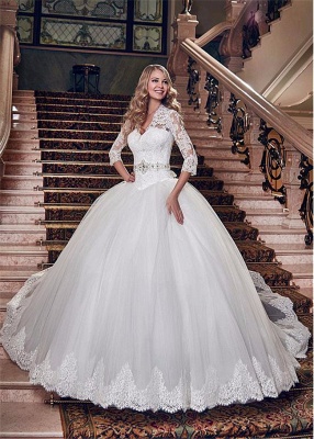Tulle Lace 3/4-Length Sleeve Appliques 2020 Wedding Dresses_2