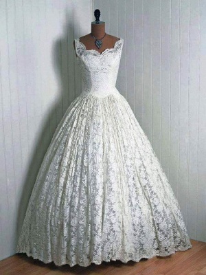 Vantage Elegant Lace Sleeveless Bridal Gowns Floor Length Wedding Dresses_2