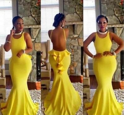 Yellow Scoop Mermaid Prom Dresses | Sexy Open Back Evening Gown_3