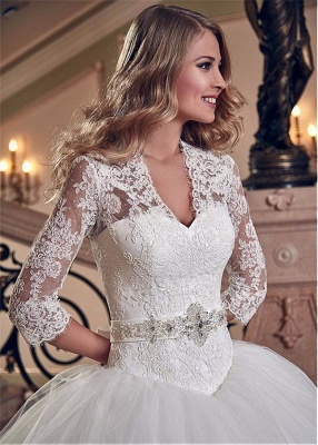 Tulle Lace 3/4-Length Sleeve Appliques 2020 Wedding Dresses_1