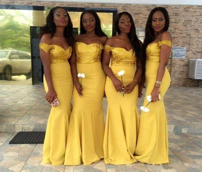 New Yellow Mermaid Bridesmaid Dresses | Sequins Off-the-Shoulder Maid of the Honor Dress_3