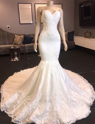 Sweetheart Lace Mermaid Wedding Dresses | Strapless Fit and Flare Bridal Gowns_3