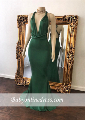 Green V-Neck Floor-Length Long Beautiful Mermaid Evening Dress_3