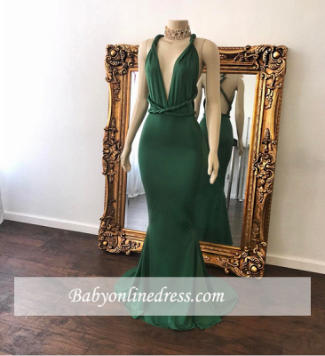 Green V-Neck Floor-Length Long Beautiful Mermaid Evening Dress_1