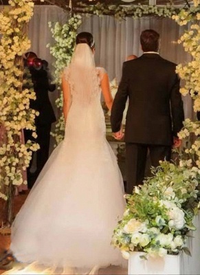 Elegant Lace Mermaid Floor Length Open Back Bridal Gowns Wedding Dress_4