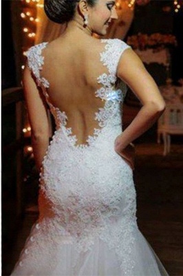Elegant Lace Mermaid Floor Length Open Back Bridal Gowns Wedding Dress_2