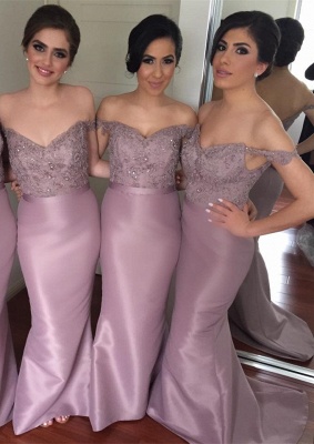 Elegant Lace Appliques Bridesmaid Dresses Mermaid Off-the-Shoulder Prom Dress_2