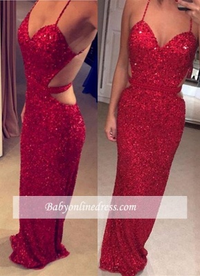 Sexy Red Sheath Open Back Evening Gowns Spaghetti-Straps Sequined Prom Dress_3