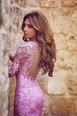 Lilac Long Sleeves Mermaid Prom Dresses Backless Sexy Evening Gowns_2