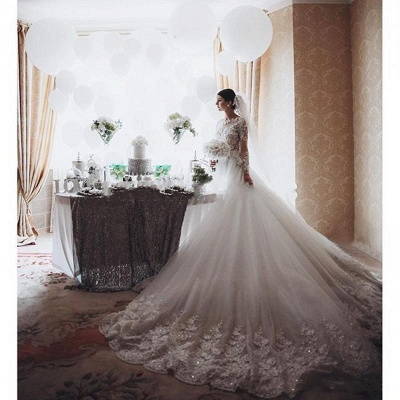 Long Sleeves Flowers Appliques Top Lace Vintage Ball Gown Wedding Dresses_6
