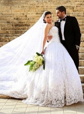 Lace Beaded Princess Ball Gown Wedding Dresses Sweetheart Princess Chapel Train Bridal Gowns_1