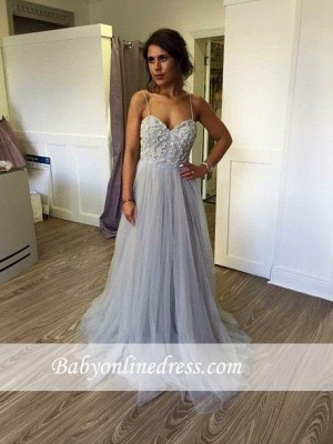 Tulle Sleeveless Spaghetti Strap A-line Prom Dress with Beads_3