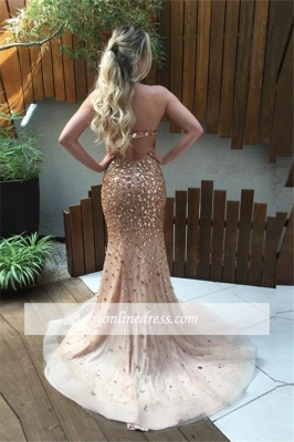 2018 Elegant Open-Back Crystal Mermaid Halter Sweep-Train Prom Dress_3