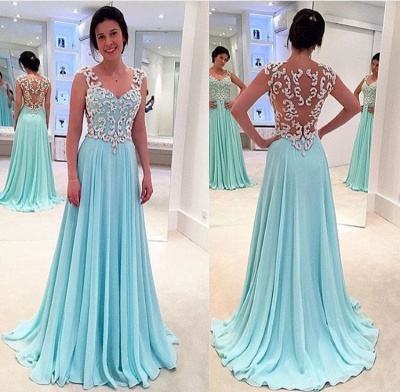Tiffany Blue Prom Dresses Appliques Chiffon Long Vintage Evening Gowns_3