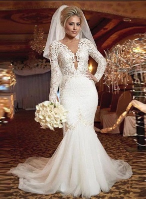 Gorgeous Mermaid Bridal Gowns | lace Trumpet Wedding Dress with Long Sleevess_2