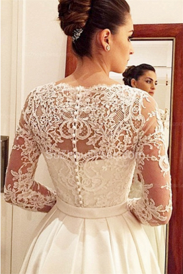 A-line Wedding Dresses Long Sleeves Lace Appliques Buttons Back Elegant Bridal Gowns_2
