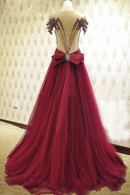 New Arrival Tulle A-line Prom Dresses Short Sleeves Crystal Evening Gowns_3