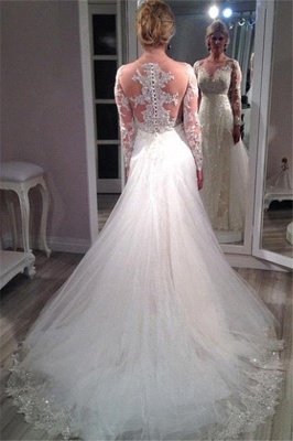 Glamorous Tulle Lace Appliques Sequins Long-Sleeve Wedding Dresses_4