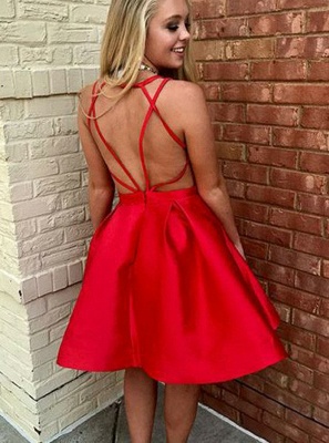 Simple Red A-Line Homecoming Dresses | Spaghetti Straps Short Cocktail Dresses_2