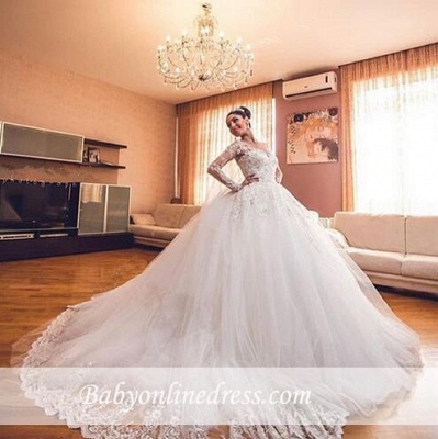 Long-Sleeves Tulle Appliques Ball Luxurious Sweetheart Wedding Dresses_1