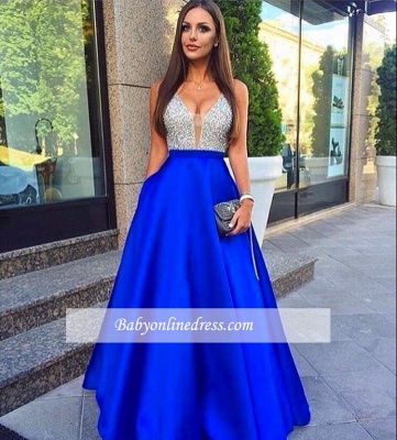 Royal-Blue Sleeveless V-Neck Puffy Beaded Prom Dresses with Pockets_1