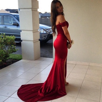 Sexy Mermaid Off-the-Shoulder Front Split Prom Dresses_5