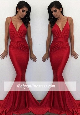 Red V-Neck Elegant Mermaid Long Evening Dress_3