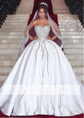 Brilliant Ball Gown Wedding Dresses Sweetheart Sleeveless Beading Bridal Gowns_1