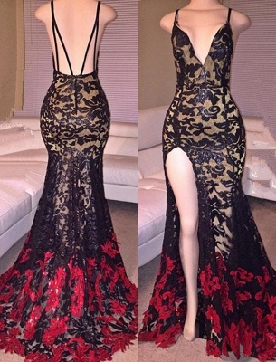 Sexy Mermaid Lace Backless Prom Dress 2018 Side Slit Evening Dress_3