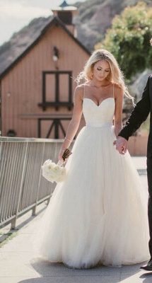 Gorgeous Floor Length Sweetheart Spaghetti Straps Tulle Beach Wedding Dresses_1