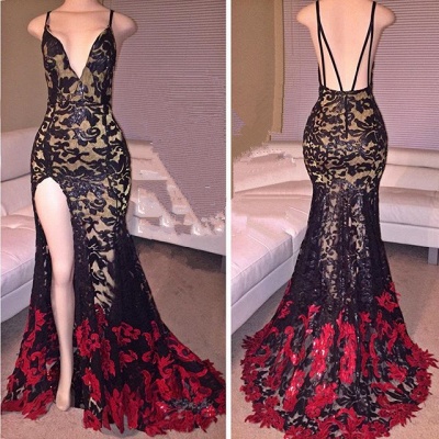 Sexy Mermaid Lace Backless Prom Dress 2018 Side Slit Evening Dress_1