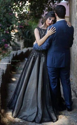New Arrival Black Lace Prom Dresses Long Custom Made Evening Gowns_2