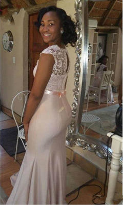 Lace Top Mermaid Bridesmaid Dresses Sleeveless with Sash Long Formal Wedding Party Dresses_5