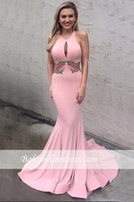 2018 Modest Mermaid Keyhole Prom Dress Sleeveless Pink Flowers Long Evening Gowns BA4621_3