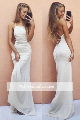 White Sexy Sleeveless Mermaid Spaghetti-Strap Backless Prom Dress_3
